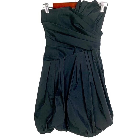 Betsy & Adam Taffeta Strapless Pleated 6 Mini Cocktail Dress Bubble Hem Black - Picture 2 of 11